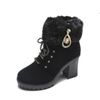 Damen Kunstfellgefütterte Stiefeletten mit eleganten Schnallen und robustem Blockabsatz R&B