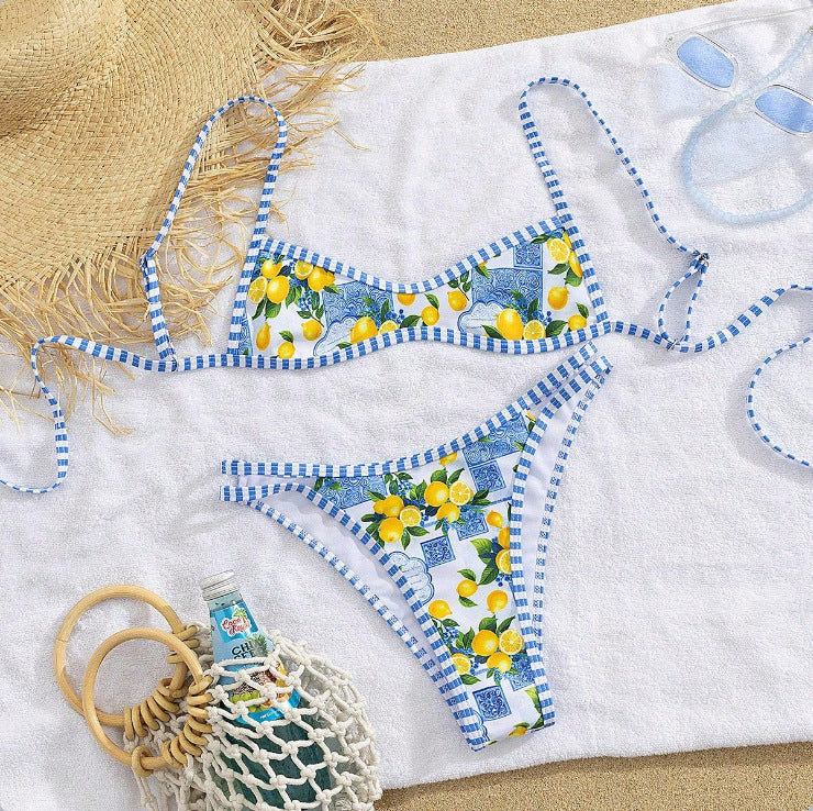 Damen Triangel-Bikini mit floralem Design und Bindedetails R&B