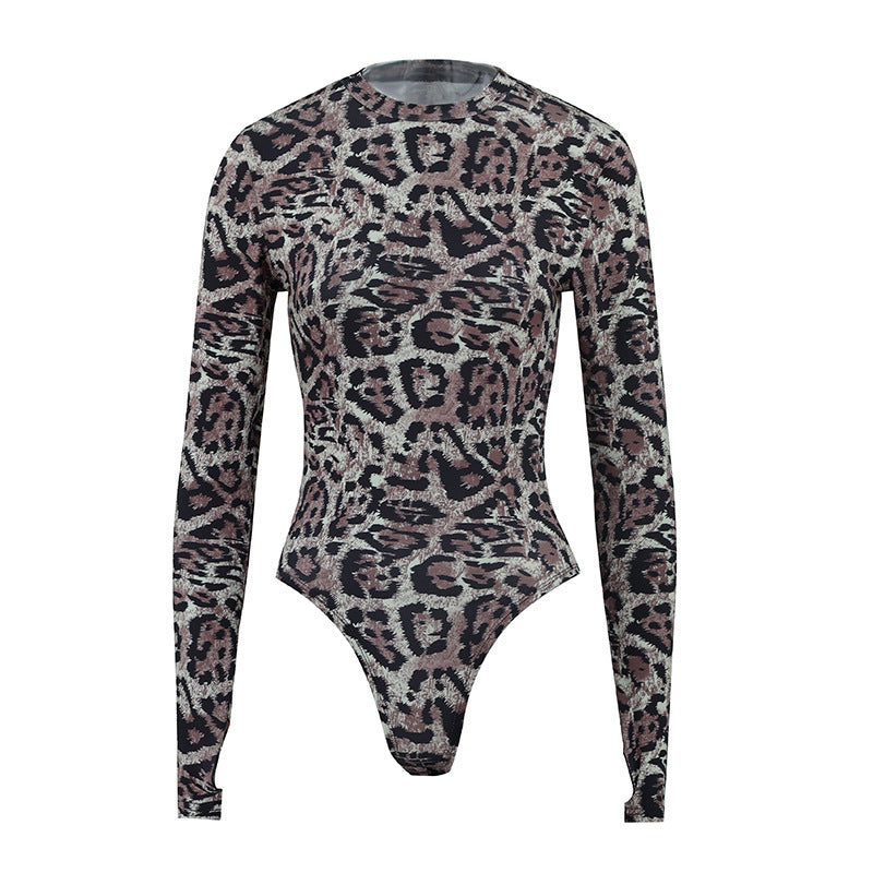Damen Langarm Bodysuit mit modischem Animal Print R&B