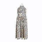 Damen Maxikleid im modernen Animal-Print mit tiefem V-Ausschnitt und fließendem Saum R&B