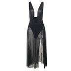 Damen Strandkleid mit tiefem V-Ausschnitt und durchscheinendem Rock R&B