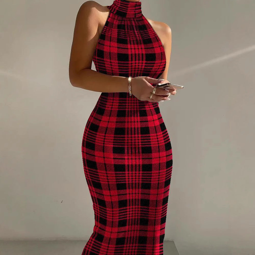 Damen Figurschmeichelndes Maxikleid mit hochgeschlossenem Ausschnitt und modernem Streifenmuster R&B