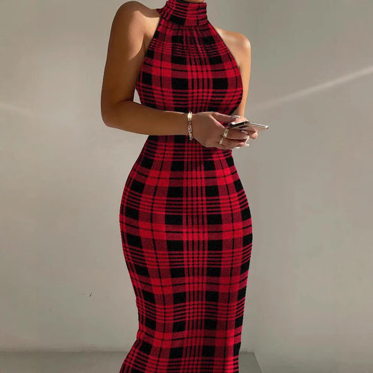 Damen Figurschmeichelndes Maxikleid mit hochgeschlossenem Ausschnitt und modernem Streifenmuster R&B