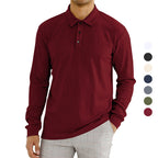 Herren Langarm-Polohemd mit strukturiertem Rippenmuster und Knopfdetail R&B