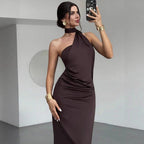 Damen Elegantes Wickelkleid mit verführerischem Halterneck-Design R&B