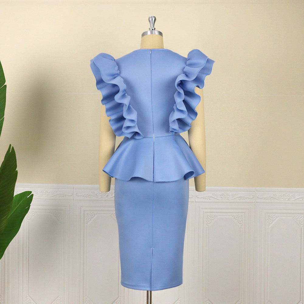Damen figurbetontes Kleid mit extravaganten Rüschendetails R&B