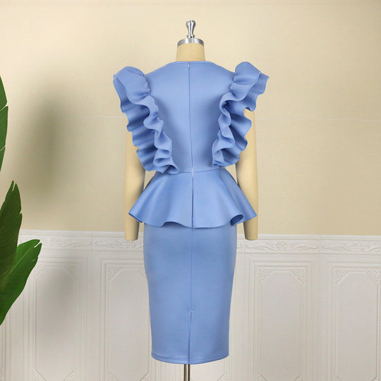 Damen figurbetontes Kleid mit extravaganten Rüschendetails R&B
