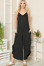 Damen luftiger Jumpsuit mit Taschen und langem Schnitt R&B