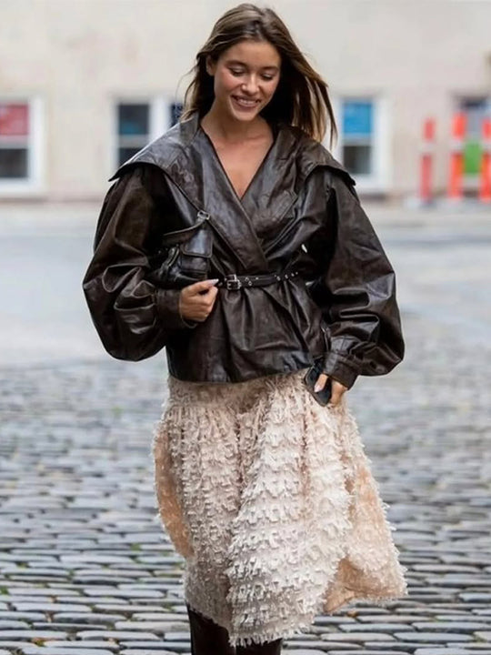 Damen Elegante jacke mit voluminösen Puffärmeln R&B