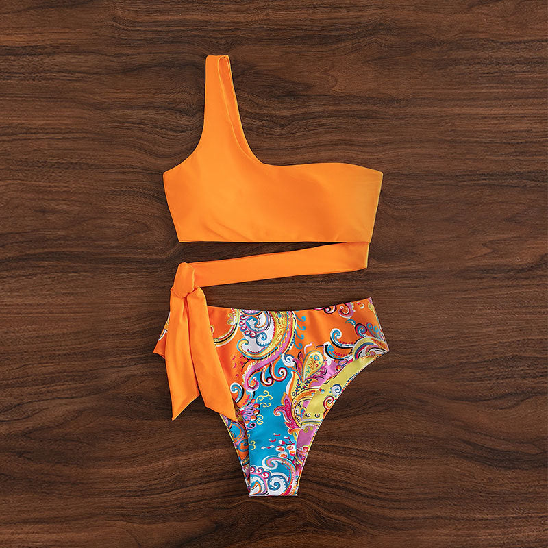 Damen einseitiger Bikini mit verspieltem Wickelbund R&B