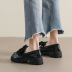 Damen Mokassin-Schuhe mit eleganter Schleifenapplikation und robustem Plateau