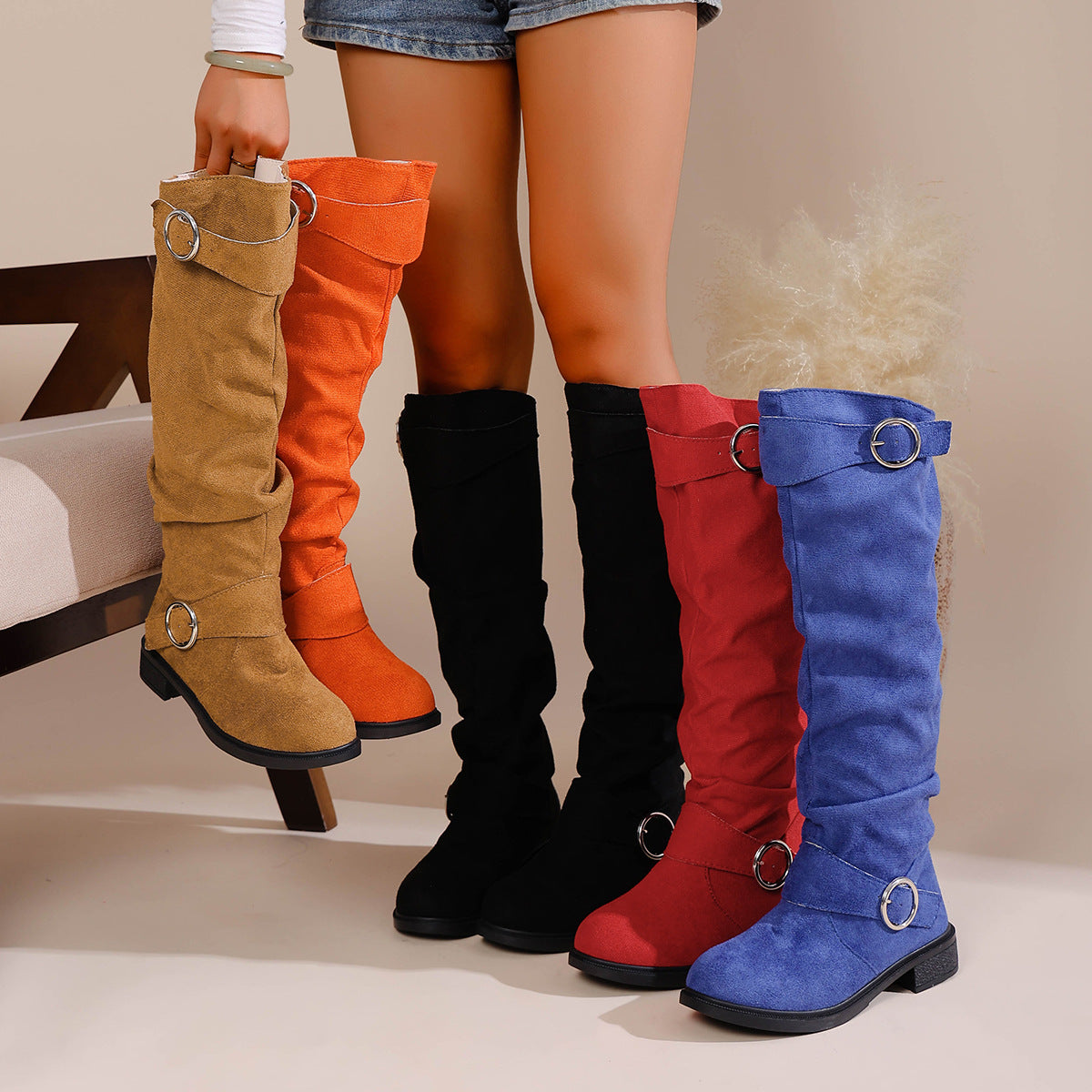 Damen Modische Overknee-Stiefel aus weichem, elastischem Material R&B