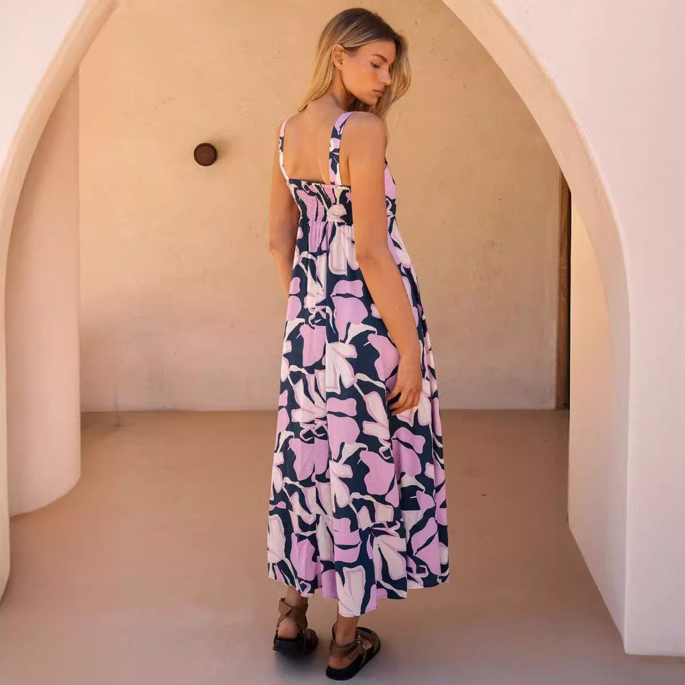 Damen Maxikleid mit Blumenmuster und verstellbaren Spaghettiträgern R&B