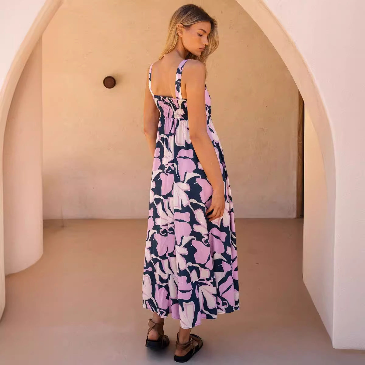 Damen Maxikleid mit Blumenmuster und verstellbaren Spaghettiträgern R&B
