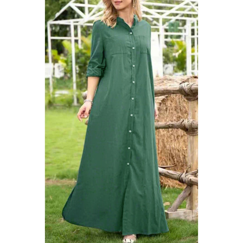 Damen Hemdblusenkleid mit verdecktem Knopfverschluss und seitlichen Taschen R&B