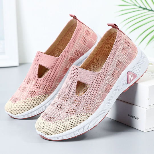 Damen Bequeme Strick-Slide-Sneakers mit elastischer Riemen R&B
