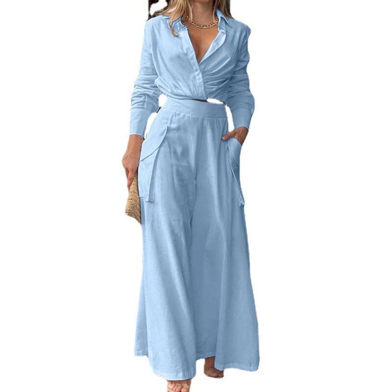 Damen Elegantes und lässiges Zweiteiler-Set mit Crop-Top und weitem Palazzo-Hosen R&B