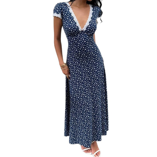 Damen Maxikleid mit floralem Muster und elegantem Spitzenbesatz R&B