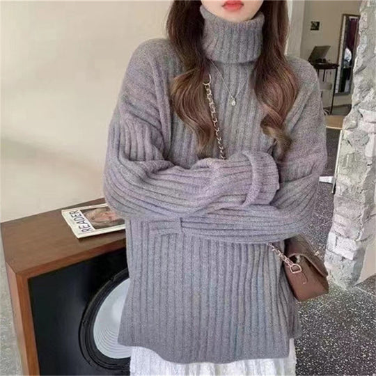 Damen Hochgeschlossenes Strickoberteil mit asymmetrischem Schnitt und feiner Rippstruktur R&B