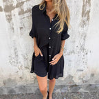 Damen Langärmlige Hemdbluse im Oversize-Stil mit Knopfleiste R&B