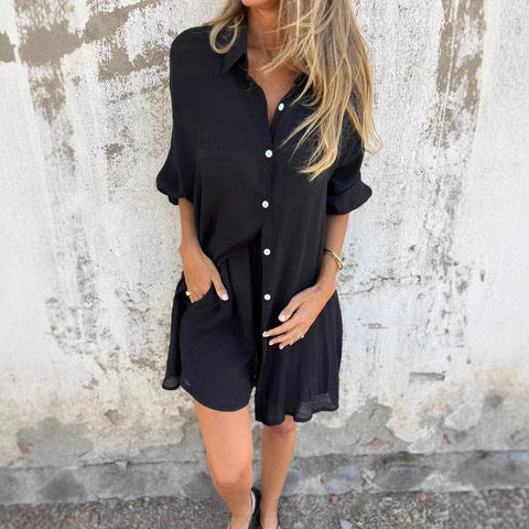 Damen Langärmlige Hemdbluse im Oversize-Stil mit Knopfleiste R&B