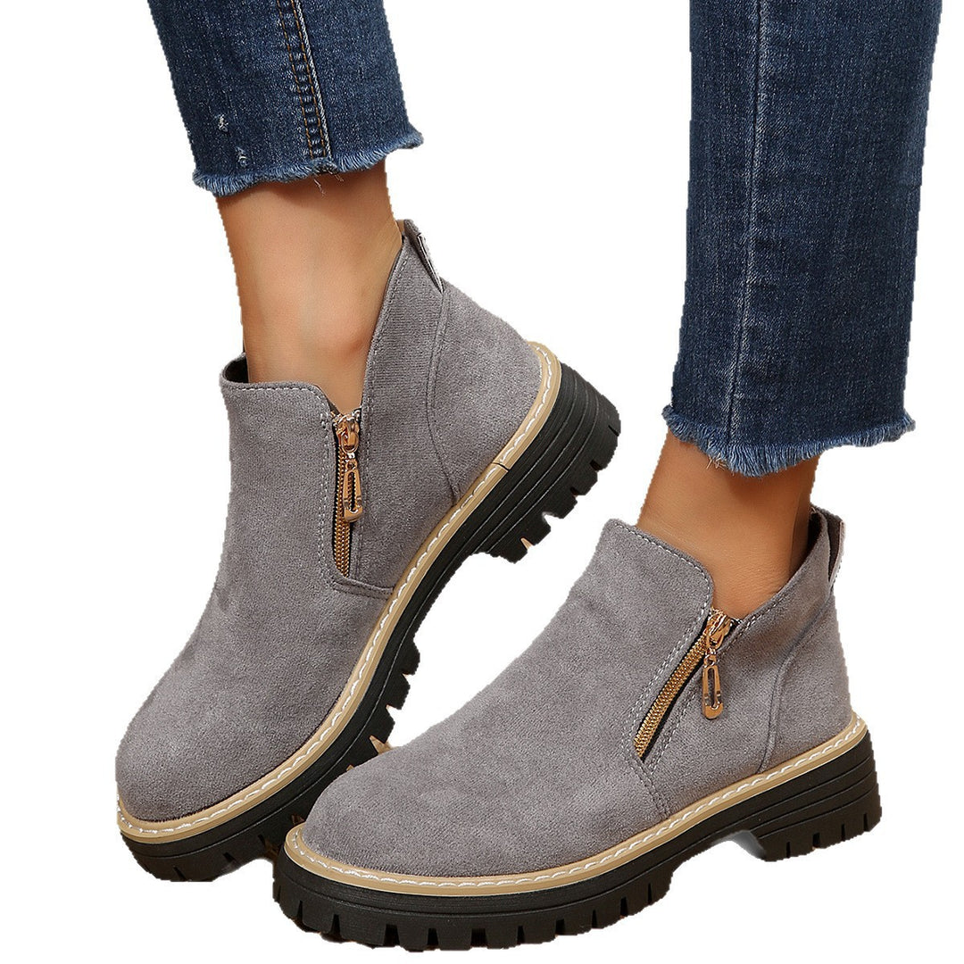 Damen modische Stiefeletten mit seitlichem Reißverschluss und robustem Profil R&B