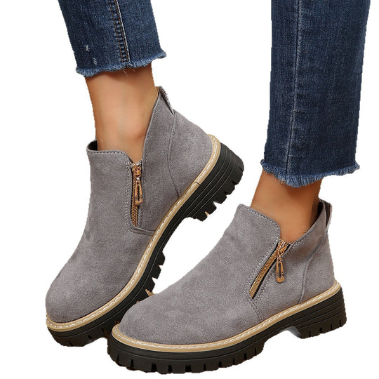 Damen modische Stiefeletten mit seitlichem Reißverschluss und robustem Profil R&B