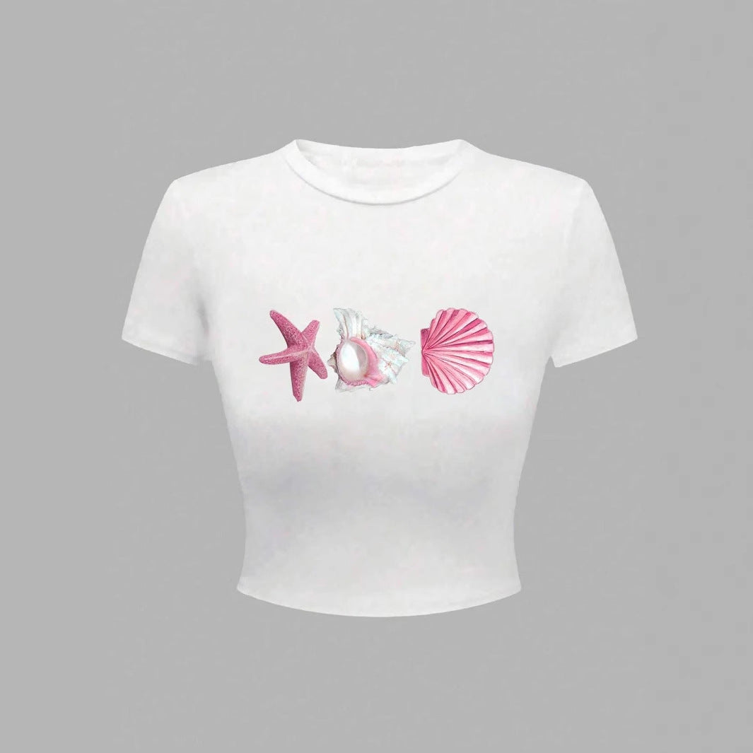 Damen Crop-T-Shirt mit maritimen Aufdrucken R&B