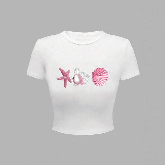 Damen Crop-T-Shirt mit maritimen Aufdrucken R&B