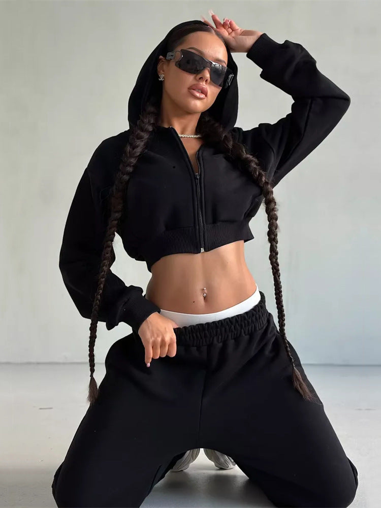 Damen cropped Sportjacke und lockere Jogginghose Set R&B
