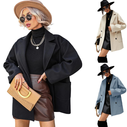 Damen Oversized Wollmantel mit modischem Schnitt und funktionalen Taschen R&B