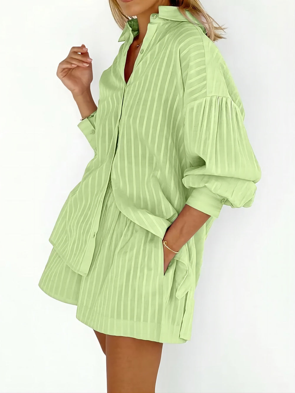 Damen gestreiftes Hemd und Shorts Set R&B