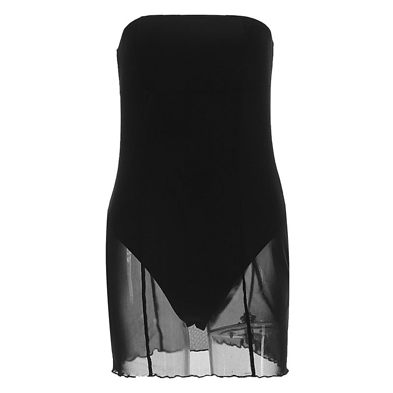 Damen Figurumspielendes Minikleid mit transparentem Unterrock R&B