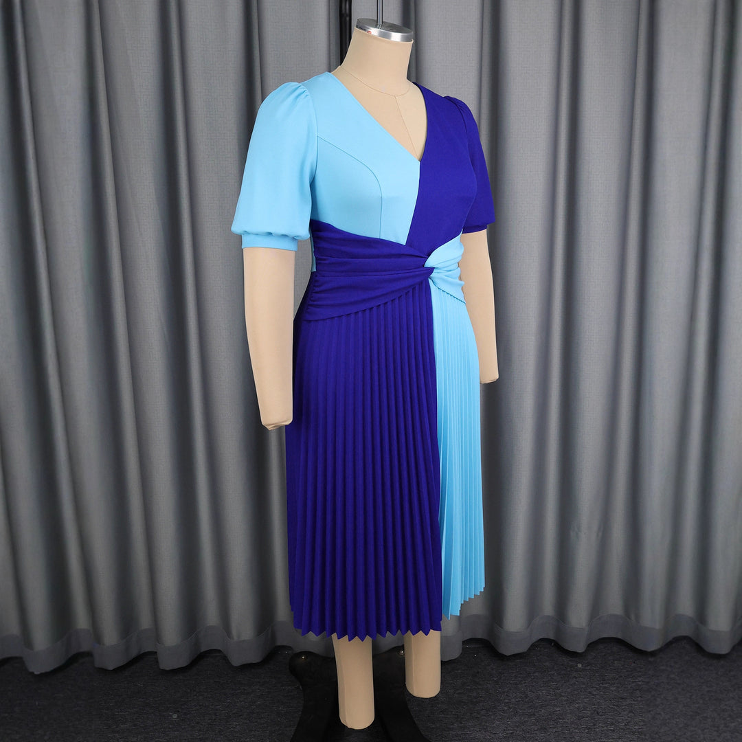 Damen plissiertes Midi-Kleid mit Farbblockdesign und Wickeloptik R&B