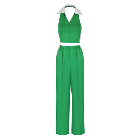 Damen Zweiteiliges Set mit cropped Oberteil und weit geschnittener Hose R&B