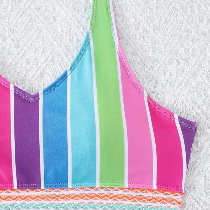 Damen Bikini-Set mit breitem Farbblockdesign und hohem Bündchen R&B