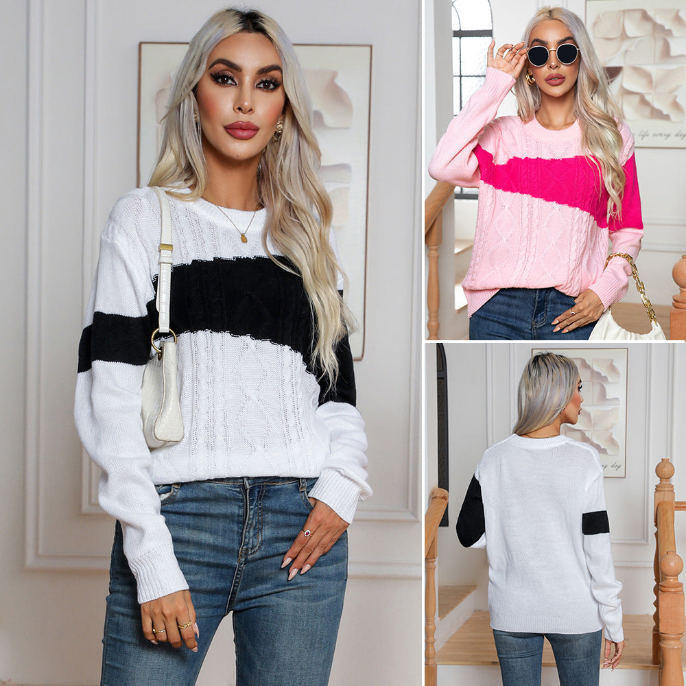 Damen Strickpullover mit modernen Kontrasten und Zopfmuster R&B