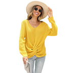 Damen lässiger V-Ausschnit Pullover mit knoten Detail R&B