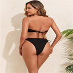 Damen Bandeau-Bikini mit eleganter Spitzenverzierung und verstellbaren Trägern R&B
