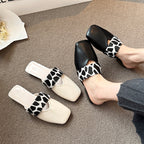 Damen Offene Mules mit modischem Knoten-Design und tierischem Muster R&B