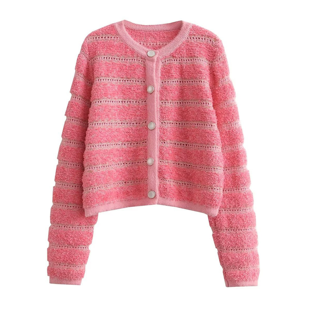 Damen modische Strickjacke mit knöpfbarem Design und feinem Strukturmuster R&B