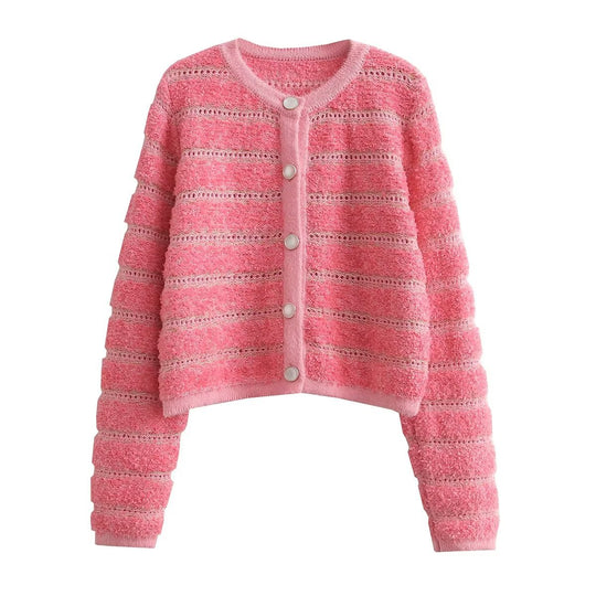 Damen modische Strickjacke mit knöpfbarem Design und feinem Strukturmuster R&B