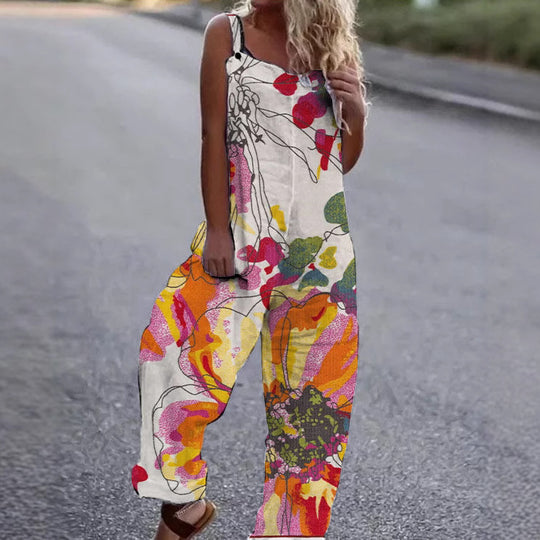 Damen Künstlerische Blumenmuster Overall R&B