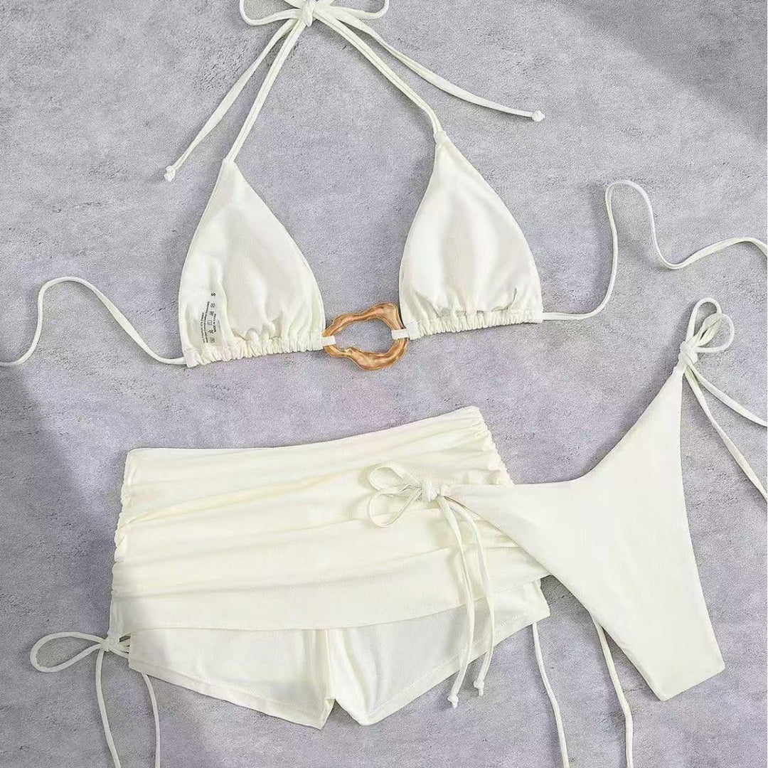 Damen Triangel-Bikini mit modischem Ringen-Detail und hoch taillierten Höschen R&B