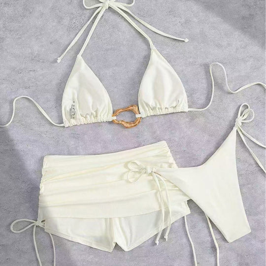 Damen Triangel-Bikini mit modischem Ringen-Detail und hoch taillierten Höschen R&B