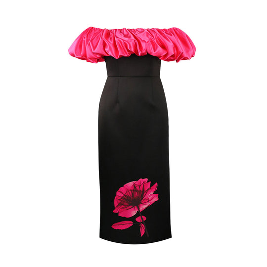 Damen Off-Shoulder Maxikleid mit voluminösen Puffärmeln und floralem Druck R&B