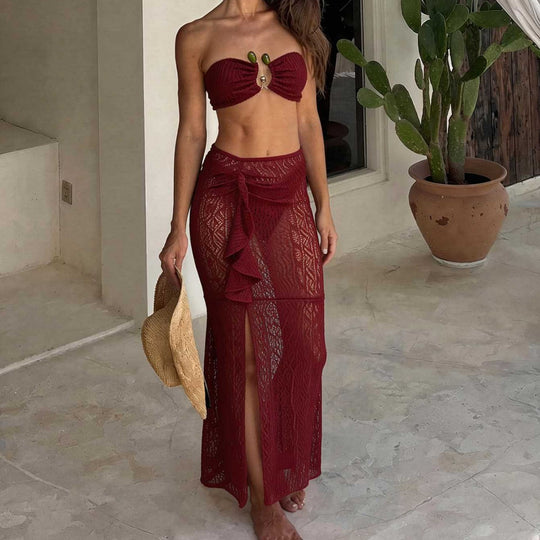Damen Bandeau-Bikini mit Rüschenrock und elegantem Verschluss R&B
