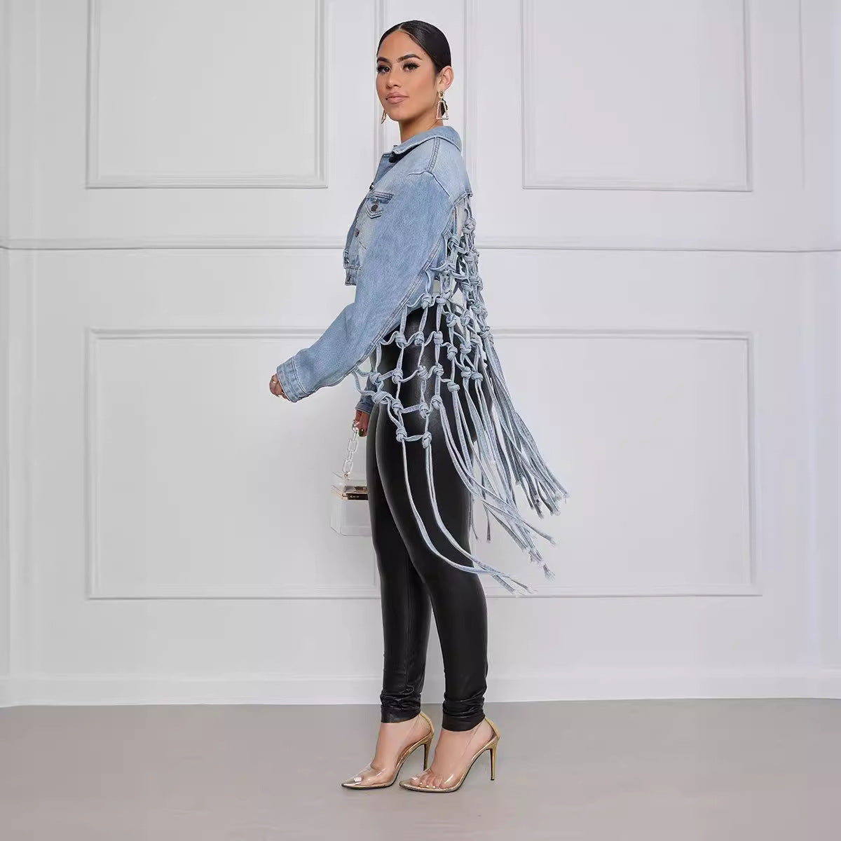 Damen Denimjacke mit einzigartigem Knoten-Detail und lässigem Schnitt R&B