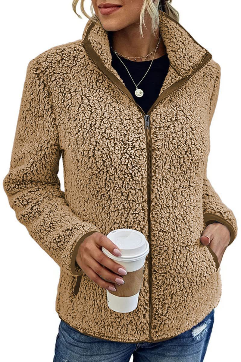 Damen kuschelige Fleecejacke mit hohem Kragen und praktischen Taschen R&B