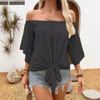 Damen Off-Shoulder Oberteil mit knotenförmigem Design und lässigen Flügelärmeln R&B
